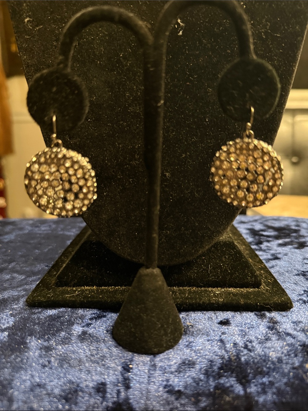 Vintage 1980s darkened Silvertone clear rhinestone pave pierced earrings
